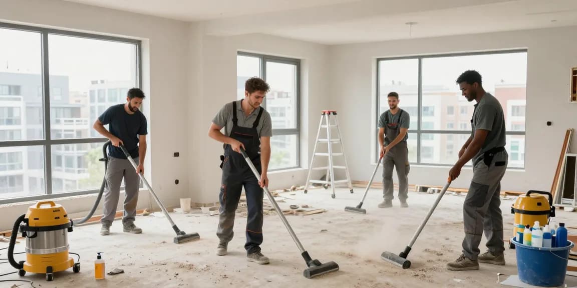 Bauendreinigung preis, professional construction cleanup crew efficiently transforming spaces for sparkling cleanliness