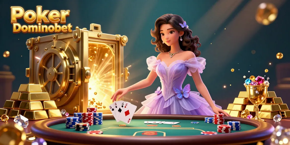 Engage with Poker Online Dominobet amidst golden treasures and a luxurious casino atmosphere.