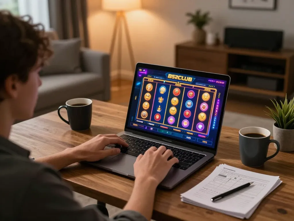 Enjoying vibrant slots gameplay at b52clubc city from a cozy home setup