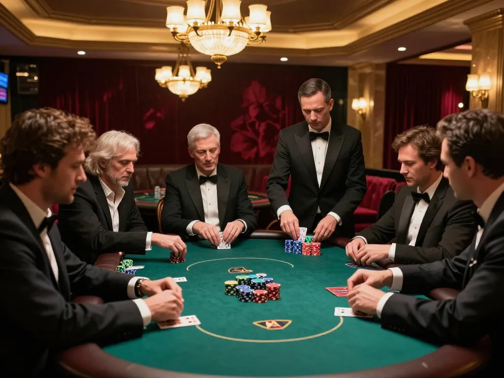 Players at the ManClub poker table strategizing in a luxurious casino setting