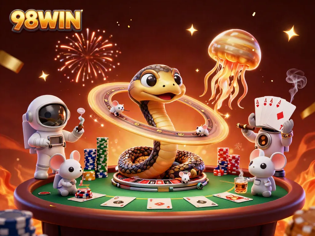 Engage in thrilling betting adventures with 98WIN's dynamic cosmic casino scene.