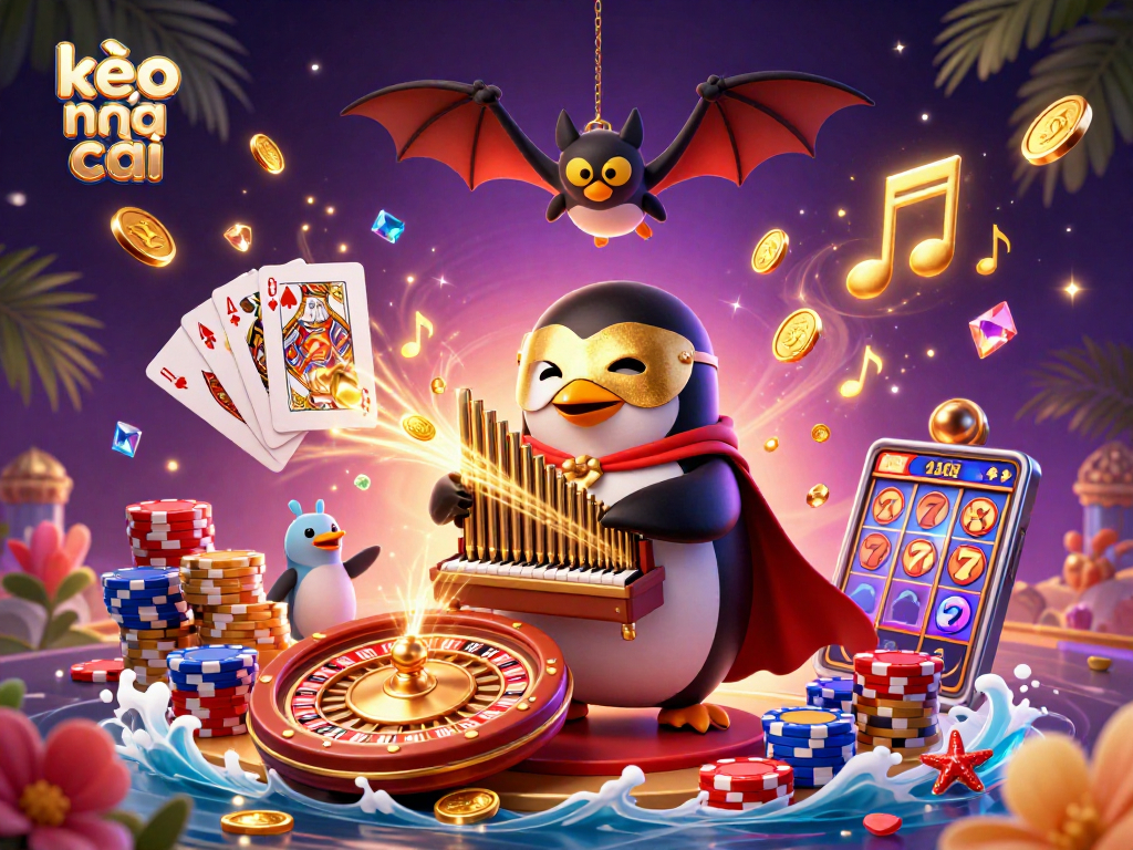 Experience kèo nhà cái with dynamic casino elements and vibrant energy in a lively 3D scene.