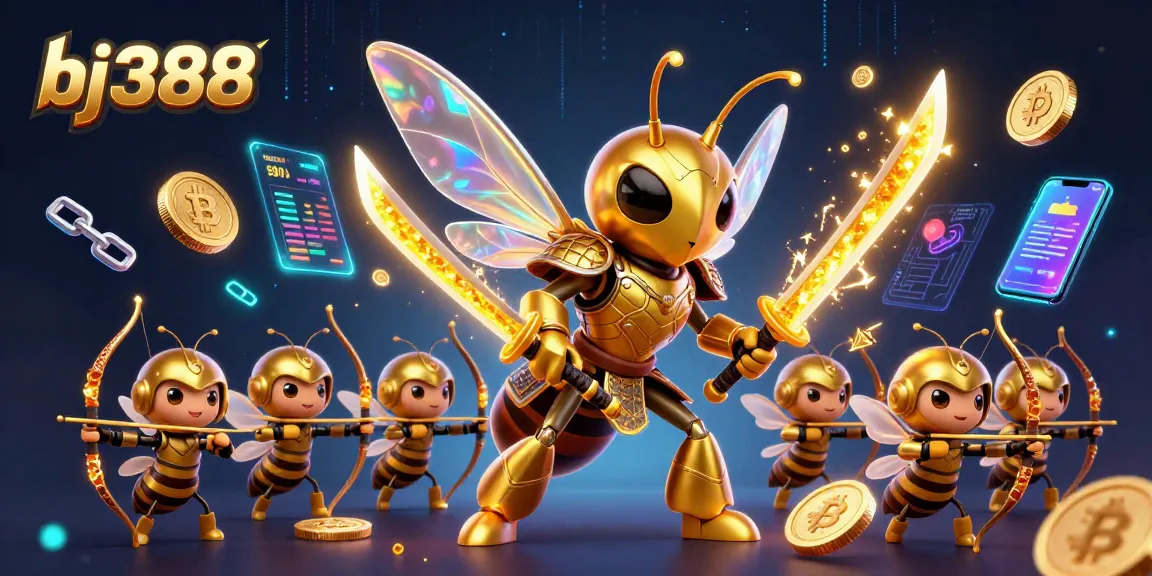 BJ388 engages players with vibrant gaming excitement as a hornet character battles alongside bee archers.