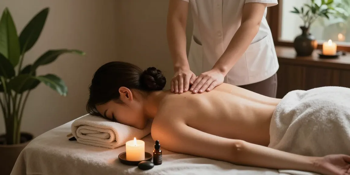 Experience a rejuvenating 구로출장마사지 in a serene spa setting with soothing candles and calming ambiance.