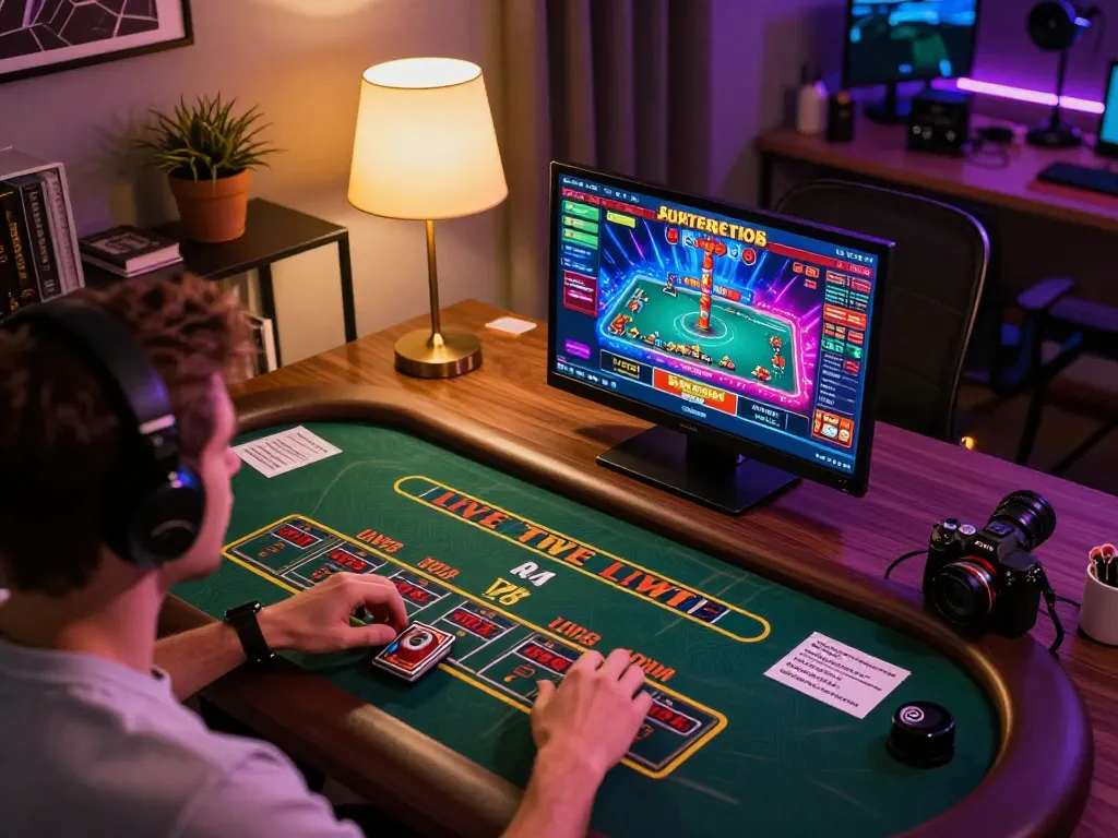 Player enjoying an exciting RR88 live dealer game on their laptop at home, focusing on strategic betting.