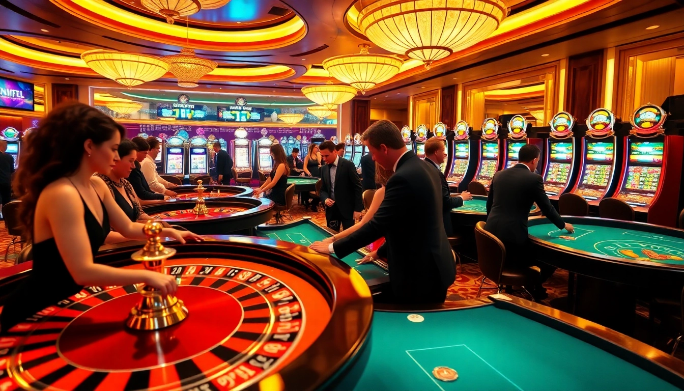 Experimenta la emoción de BCBRL con jugadores participando en mesas de casino de lujo y en máquinas tragamonedas vibrantes.