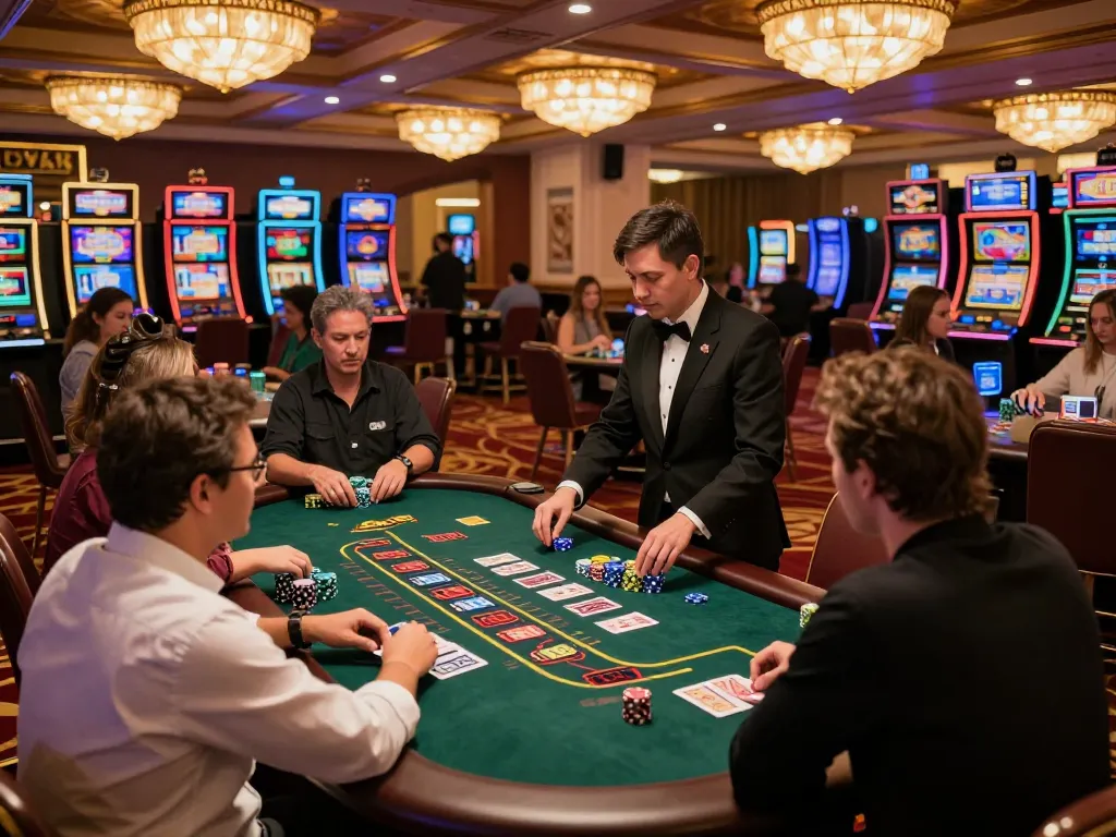 Players strategizing their bets at the blackjack table, highlighting the thrills of FC88 casino gaming.