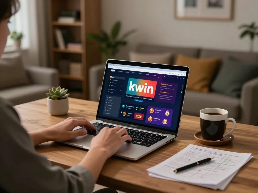 Player engaging in an online gaming session on the kwin app, showcasing excitement and strategy in a cozy setting.
