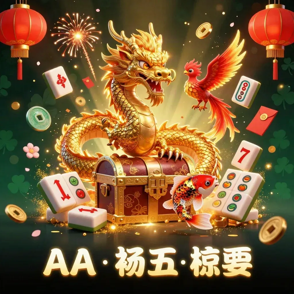 Golden dragon, phoenix, koi, and casino treasures exploding in a dark emerald neon scene.