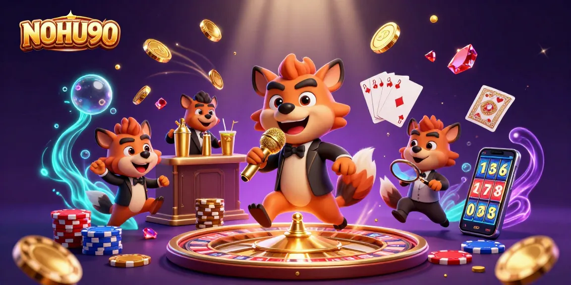 Enjoy exciting moments at NOHU90 Casino, featuring vibrant gaming elements and engaging hyenas.