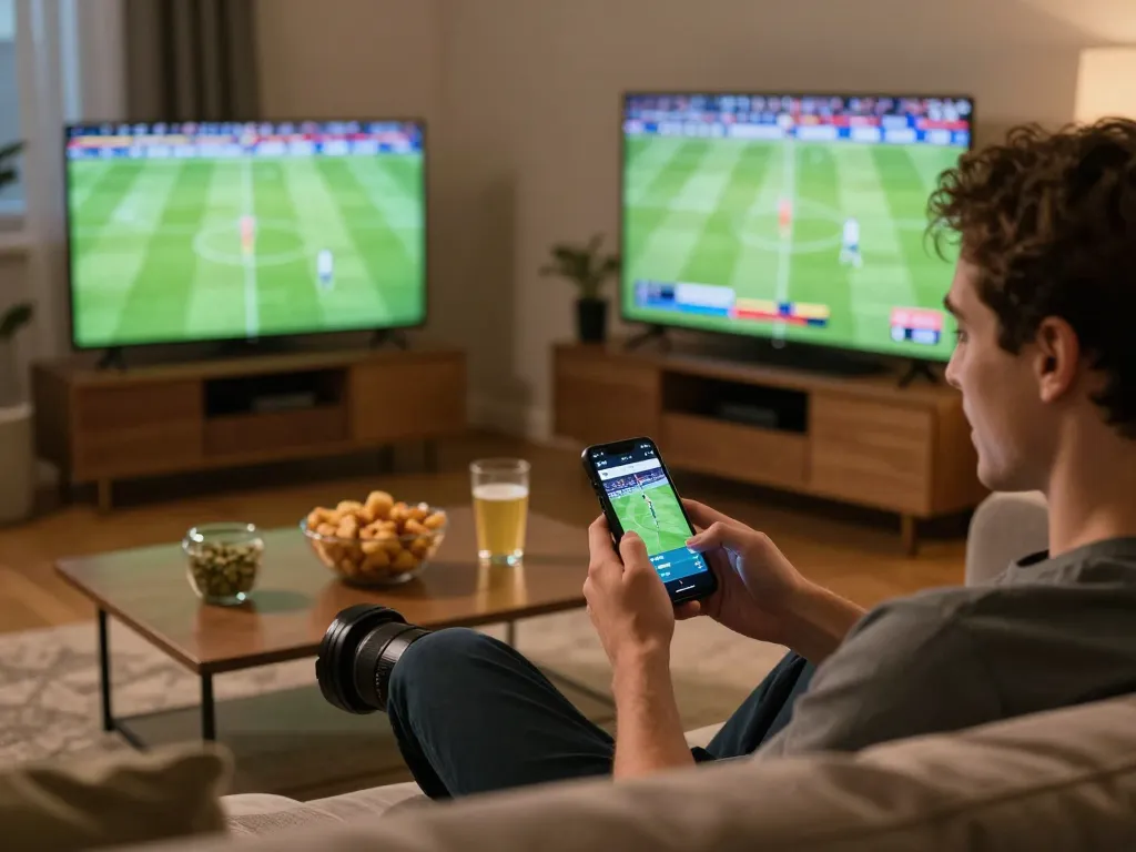 xem bóng đá trực tuyến on a smartphone app while enjoying live sports betting in a cozy home setting