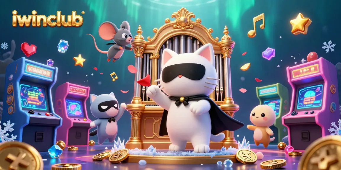 Join the fun at iwinclub with a vibrant 3D casino scene featuring a playful cat and enchanting gaming elements.