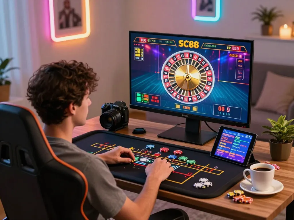 Experience immersive gaming at https://sc88.casino/ with live dealer roulette in a stylish home setup.