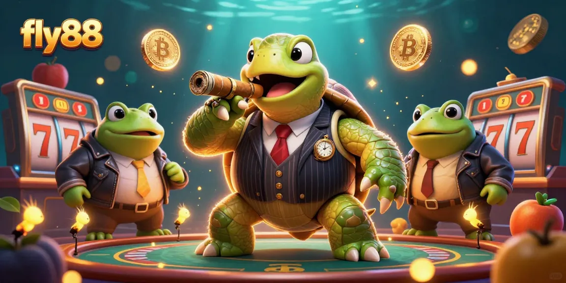 Join the excitement at fly88 with colorful slot reels and engaging casino characters.