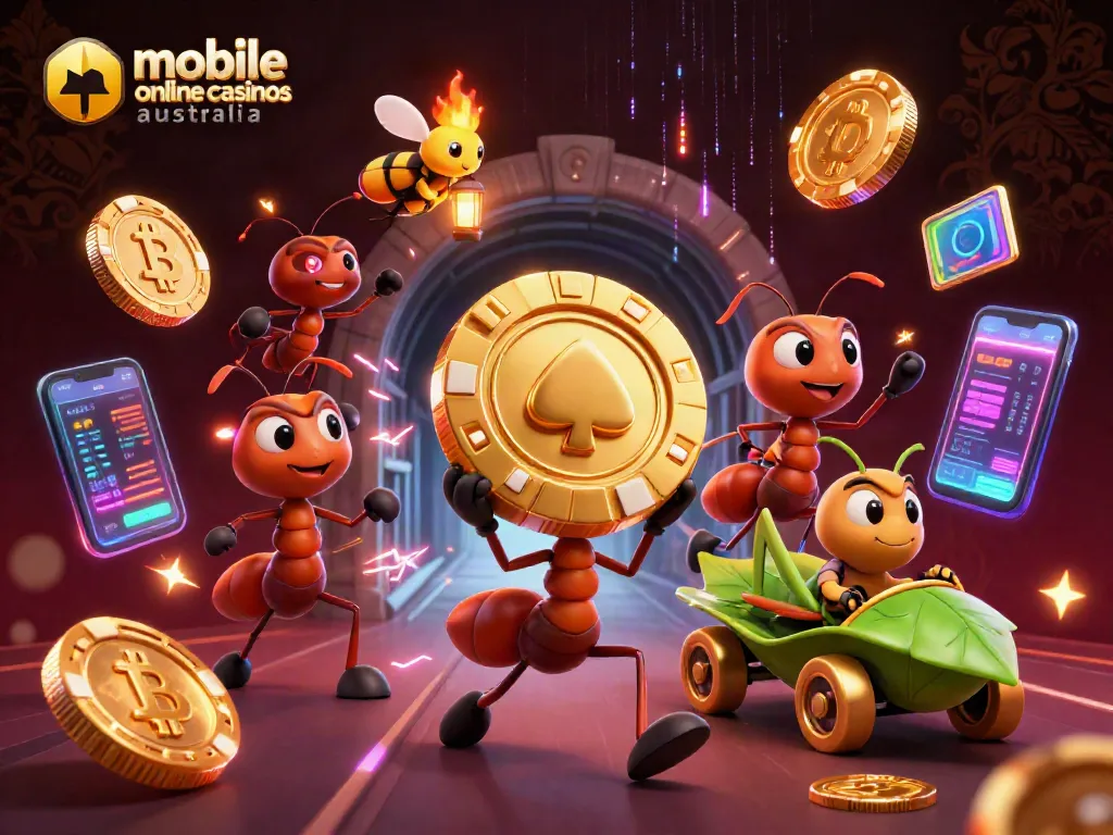 Experience mobile online casinos Australia with our vibrant 3D cartoon heist scene featuring wild characters.