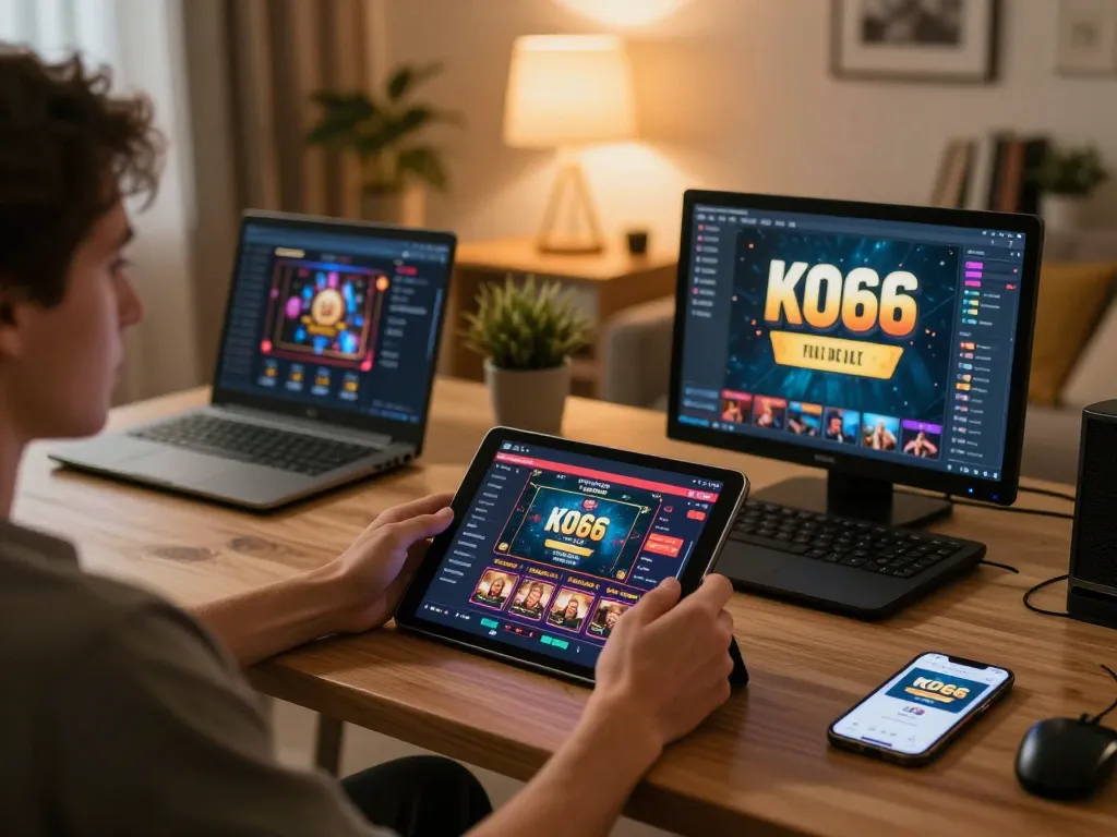 Người chơi hăng say tận hưởng ứng dụng casino KO66 trên máy tính bảng trong khi sử dụng ghi chú cá cược chiến lược