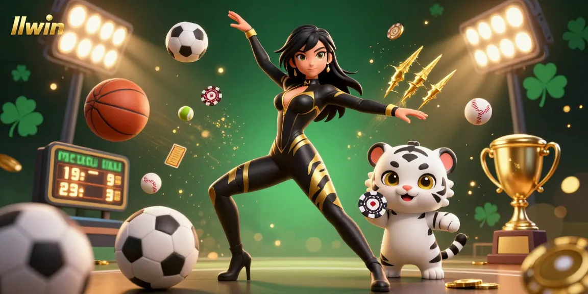 Experience thrilling gameplay with llwin in this dynamic casino scene featuring a powerful woman and a playful tiger.