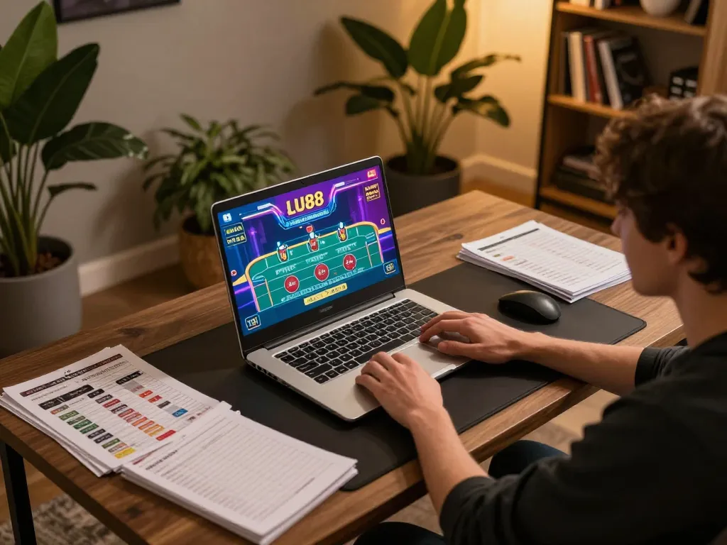 Engaging online gaming experience with LU88 on laptop, showing vibrant live casino action