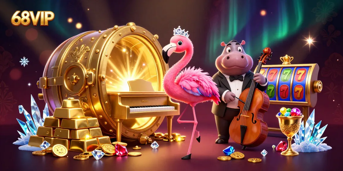 Experience 68VIP casino excitement with vibrant characters and gold elements in dynamic illustration.
