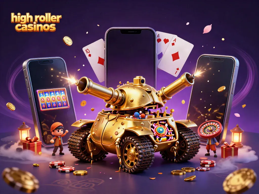 Experience excitement at high roller casinos with a 3D golden beetle tank hosting a miniature casino.