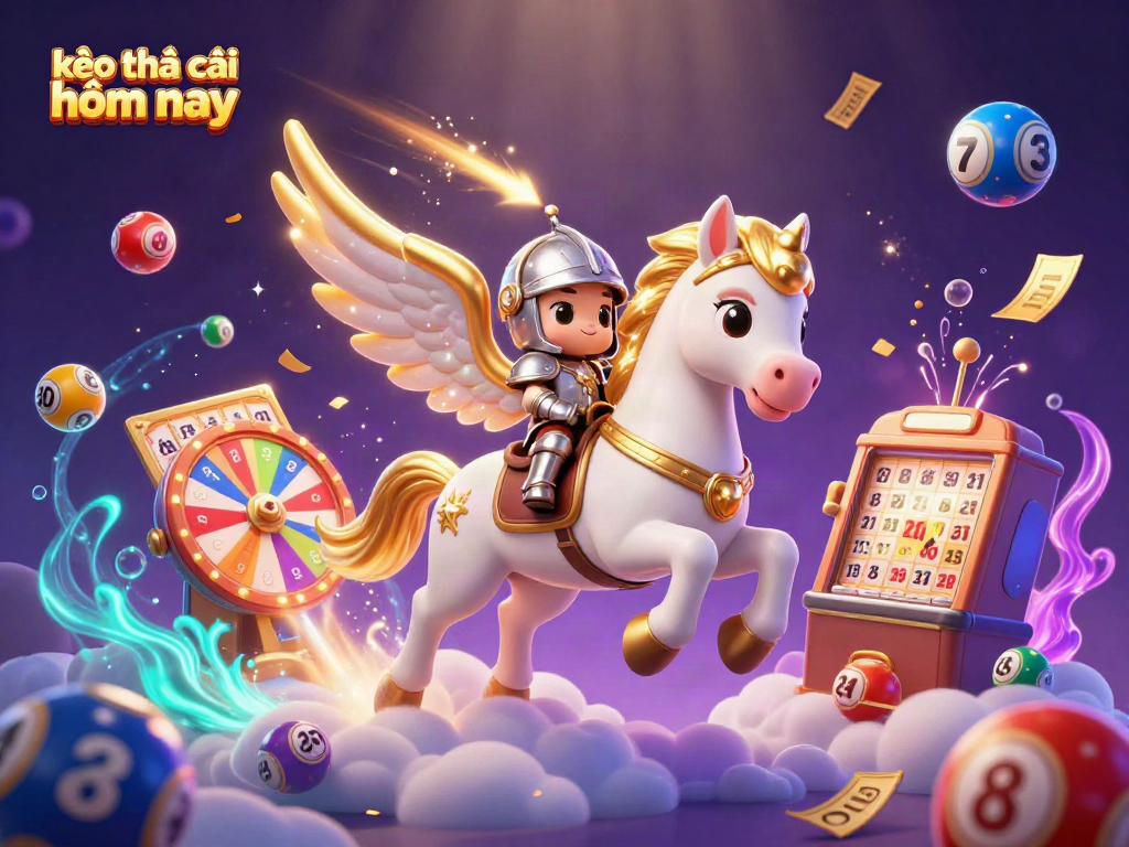 Experience kèo nhà cái hôm nay with vibrant 3D digital illustration featuring a celestial horse and dynamic game elements.
