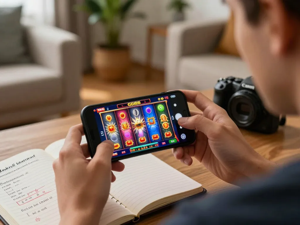 Player enjoying GG88 mobile casino slots in a cozy home environment, highlighting fun and strategy.