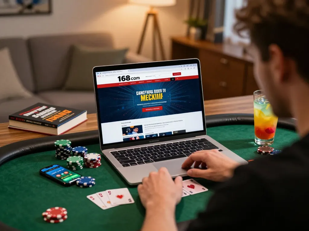 C168 com online casino experience with player engaged in poker gameplay and strategy notes visible