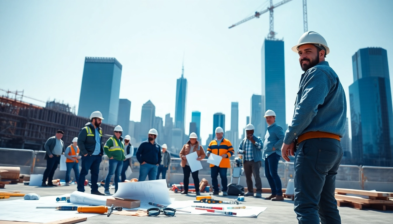 Manhattan General Contractor leading a diverse team on a high-rise construction site.