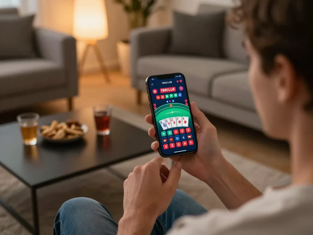Player enjoying gameplay on the 789CLUB app in a cozy home setting