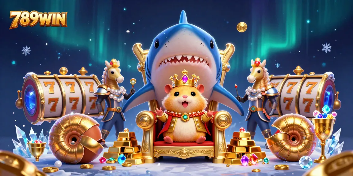 Experience the excitement of 789WIN with a dynamic 3D scene showcasing a hamster king amidst slot game treasures and rich casino elements.