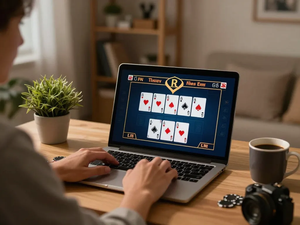 Engaged player at https://lc88.bio/ enjoying online blackjack from a cozy home workspace, highlighting responsible gambling practices.