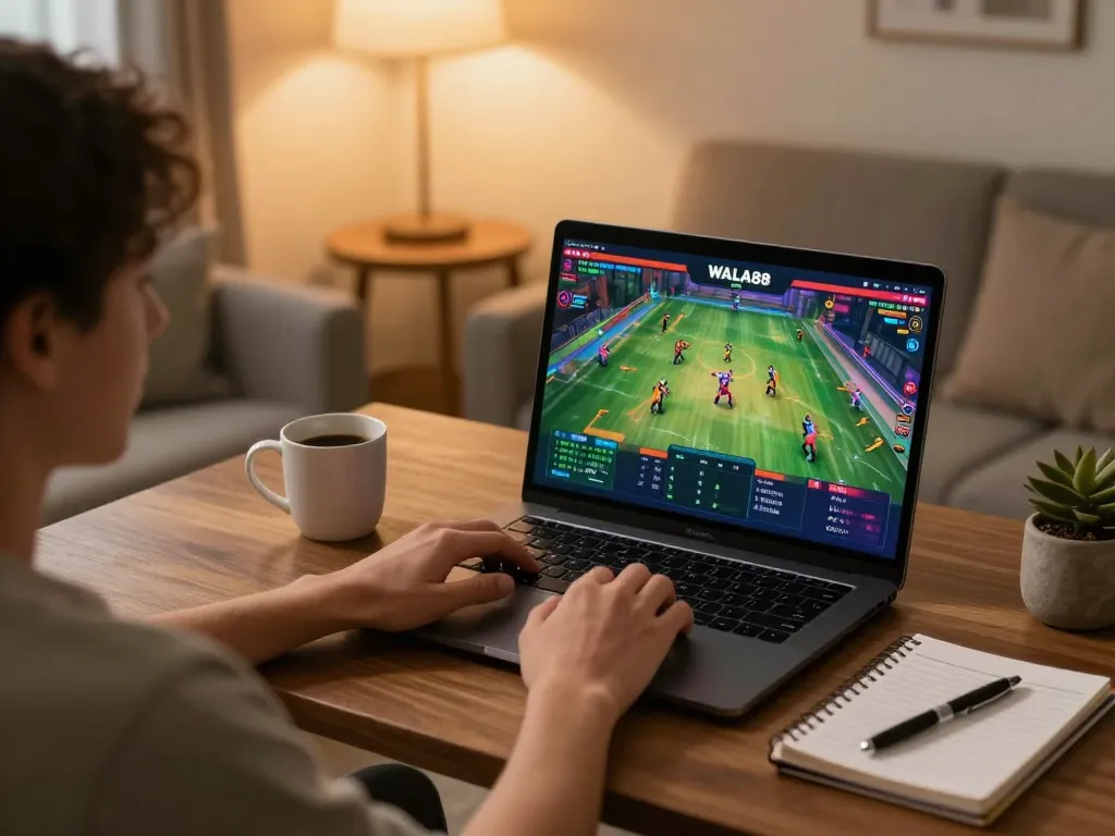 Engaging player immersed in WALA88 online cockfighting, focused on live betting interface.