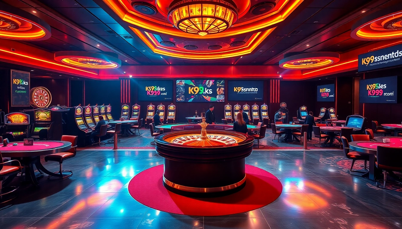 K9K9.ru.com showcases an exciting casino atmosphere with roulette, slots, and poker tables.