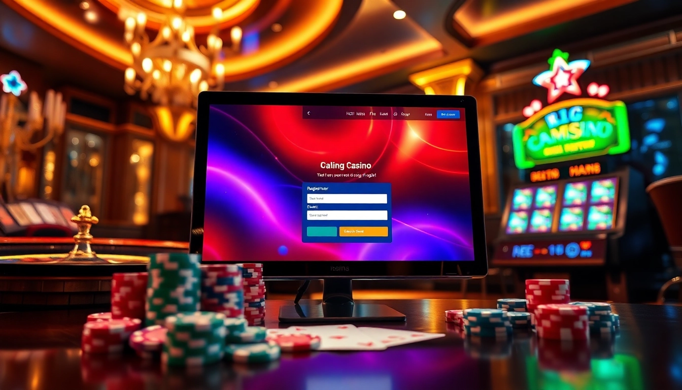 Register for ĐĂNG KÝ HBBET in an elegant online casino scene with vibrant gaming elements.