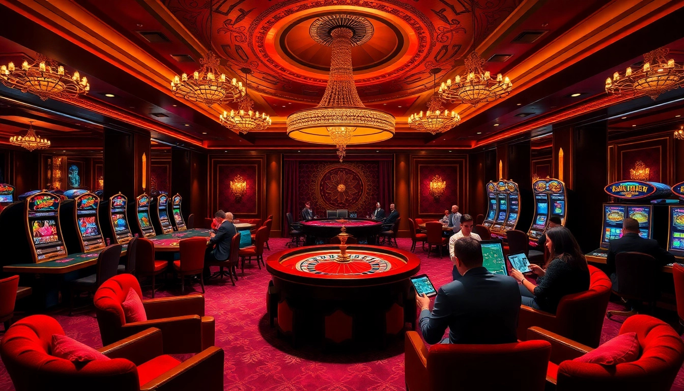 Players enjoying games at 68VIP casino, highlighting excitement in a luxurious setting.