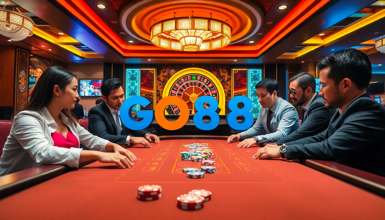 Players enjoying high-stakes poker action at GO88 casino.