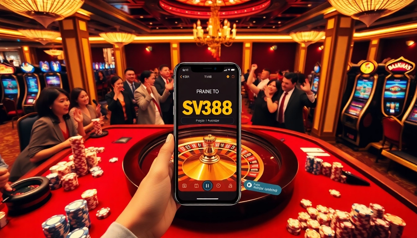 Players enjoying an exciting SV368 gambling experience at a luxurious casino.
