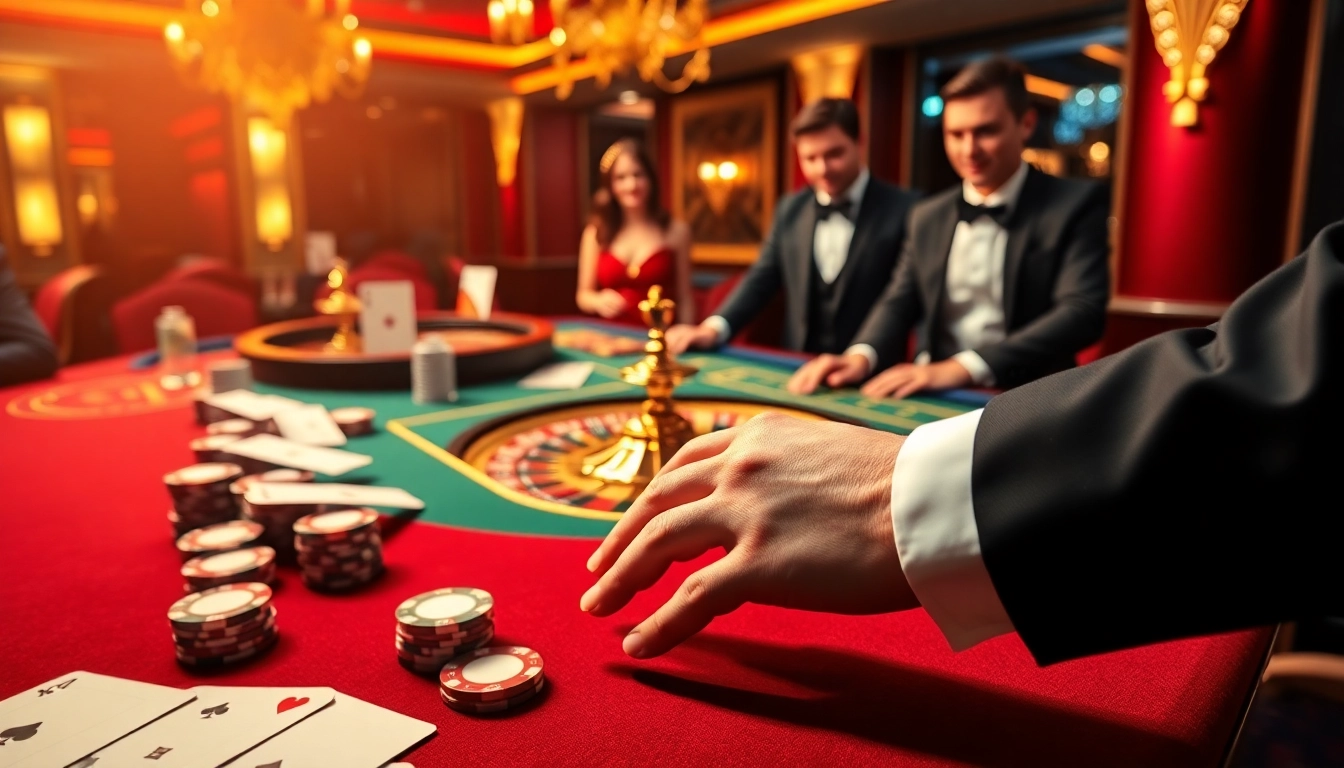 Experience the thrill of gambling with https://rr88a.us.com/ featuring poker chips and a roulette table in a luxurious casino.