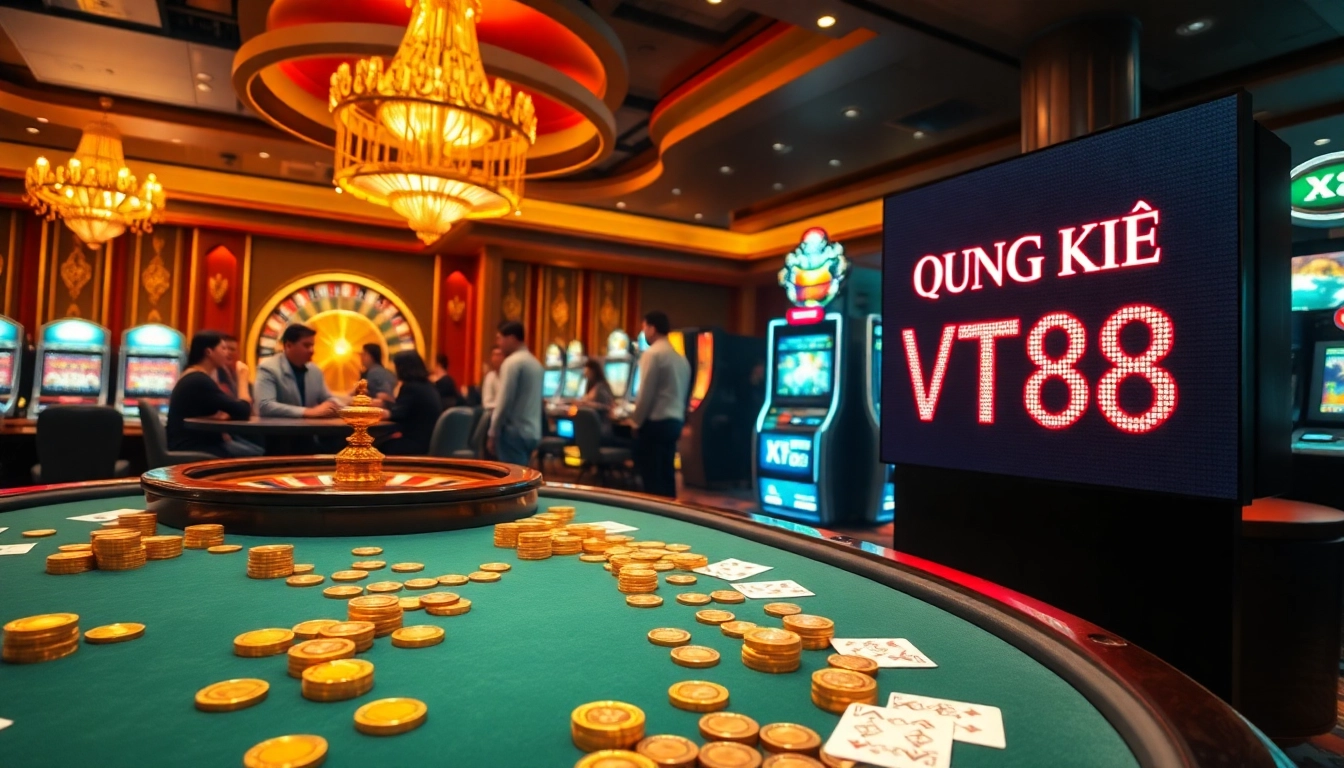 Experience the excitement of ĐĂNG KÝ VT88 at a luxurious casino table with vibrant games.